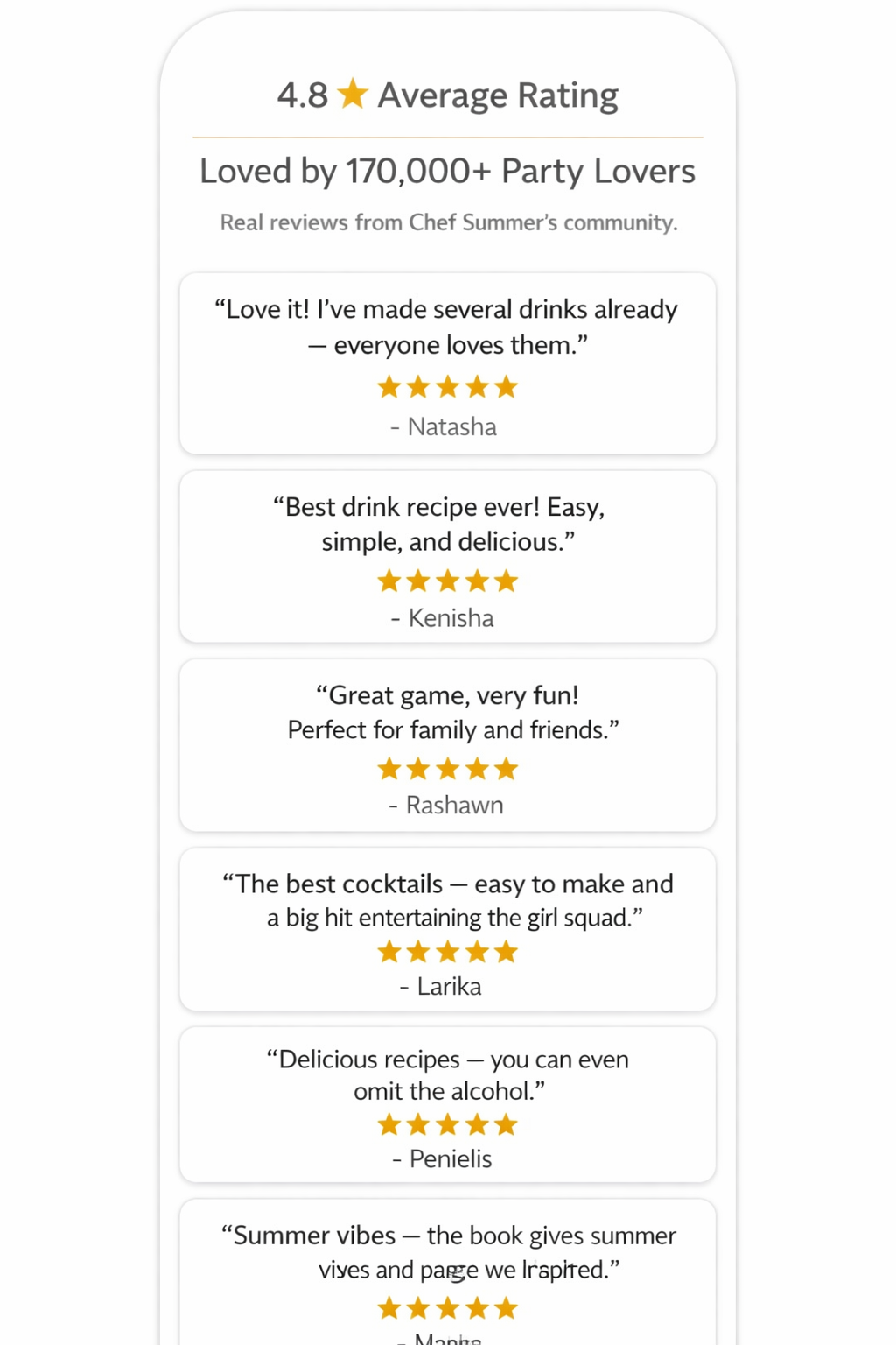 70+ easy recipes, bold flavors, and Chef Summer's signature twists. Perfect for beginners, hosts, and anyone who loves a good drink.